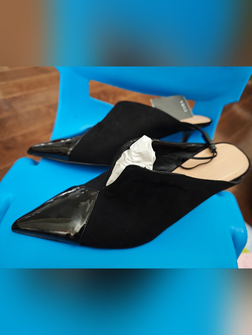 NWT ZARA Black Textile Pointed Toe Mules Pumps 7213/301